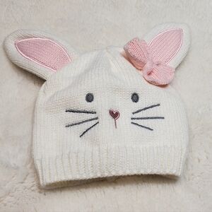 Charming Bunny Ear Knit Hat with Pink Accents Size 0-6m